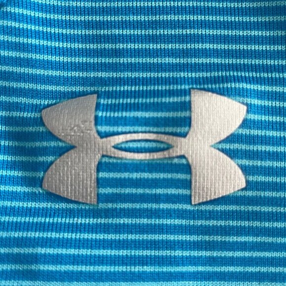 Under Armour Activewear SS V Neck Loose Fit Striped Polyester Shirt Blue Sz S - Picture 6 of 8